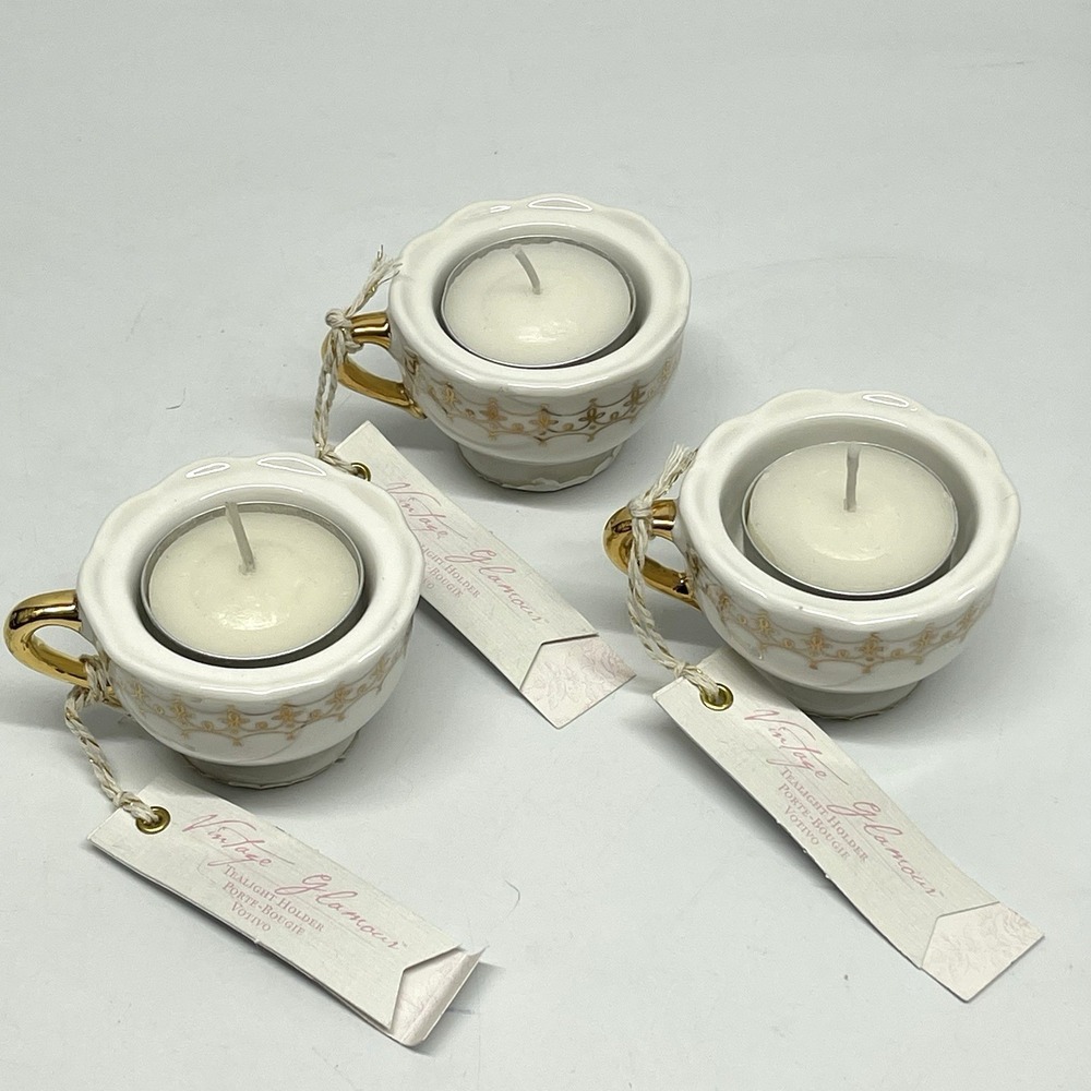 Kate Aspen Classic Gold Teacup Tealight Candle Holder Set Of 3 Small No Saucers